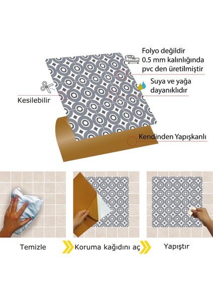 Kendinden Yapışkanlı Geometrik 042 Desenli Pvc Karo 30X30 cm (33 Adet) 3m2 modelleri