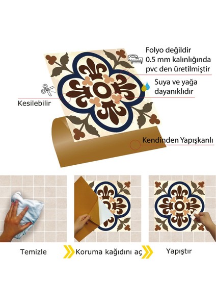 Kendinden Yapışkanlı Banyo Mutfak Kaplama Fas 05 Desenli Pvc Karo 30X30 cm (33 Adet) 3m2