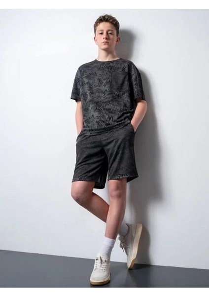 Erkek Çocuk Palmiye Desenli T-Shirt Şortlu Takım