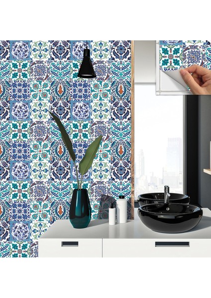 Kendinden Yapışkanlı Tezgah Arası Kaplama Çini 019 Karma Desenli Pvc Karo 30X30 cm (33 Adet) 3m2