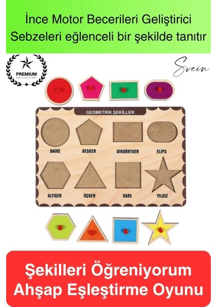 Premium Geometrik Şekiller Ahşap Bul Tak Puzzle Eğitici Oyuncak Tutmalı Motor Becerisi Gelişim