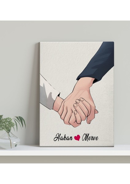 Kişiye Özel Sevgili El Ele Tasarımlı Kanvas Tablo-5 (30X50), Sevgiliye Hediye, Sevgililer Günü Hediyesi