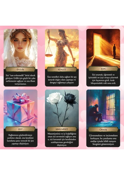 Kalbin Bağlantıları / 90 Adet Açıklamalı Aşk ve İlişki Durumları Tarot Kehanet Kartı