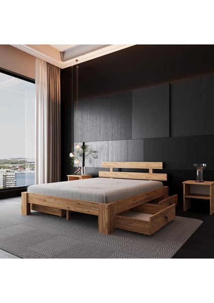 4 Çekmeceli Lotus Atlantik Mdf Set Karyola | Çift Kişilik Yatak Uyumlu, Kolay Kurulum