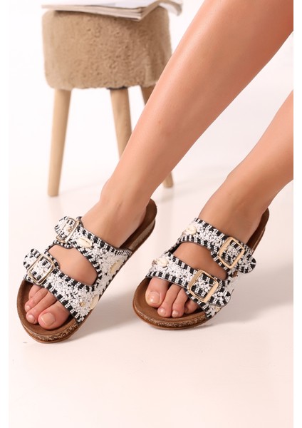 Env Z183-0101 Yumuşak Tabanlı Esnek Deniz Kabuklu Taşlı Plaj Havuz Bahçe Yazlık Kadın Terlik modelleri