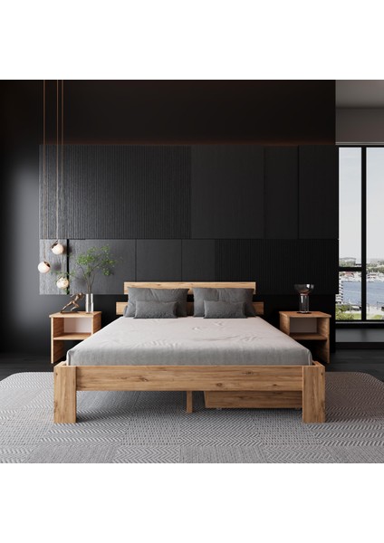 2 Çekmeceli Lotus Atlantik Mdf Set Karyola | Çift Kişilik Yatak Uyumlu, Kolay Kurulum