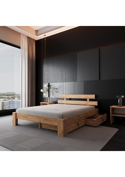 2 Çekmeceli Lotus Atlantik Mdf Set Karyola | Çift Kişilik Yatak Uyumlu, Kolay Kurulum