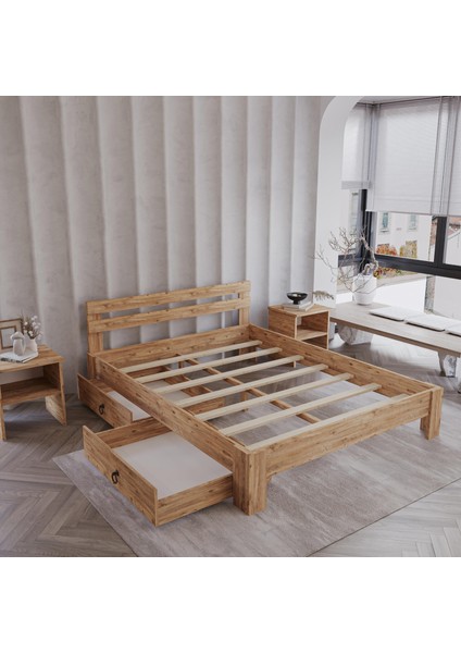2 Çekmeceli Letto Atlantik Mdf Set Karyola | Tek ve Çift Kişilik Yatak Uyumlu, Kolay Kurulum