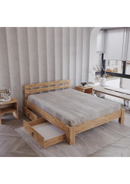 2 Çekmeceli Letto Atlantik Mdf Set Karyola | Tek ve Çift Kişilik Yatak Uyumlu, Kolay Kurulum