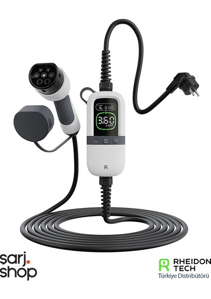 Rheidon 3.6kw Taşınabilir Elektrikli Araç Şarj Cihazı – 7,5 Metre Kablo / 10A & 16A Uyumlu / IP65
