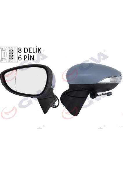 Diş Dikiz Aynasi Sol Fiesta 08 Elektrikli Isitmali Sinyalli Astarli Asferik 6 Fiş VM-6313EHPAL Gnzrz