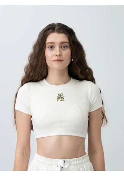 Kız Çocuk Fitilli Yarım Kollu Crop T-Shirt