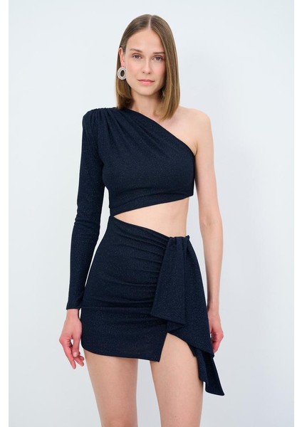 Tek Omuzlu Mini Elbise Lacivert 12444117003 fiyatları