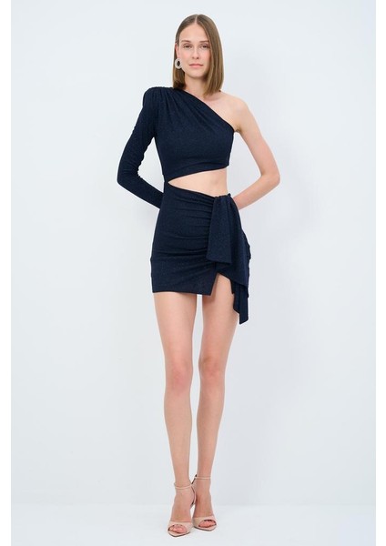 Tek Omuzlu Mini Elbise Lacivert 12444117003 fırsatları