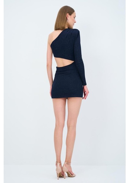 Tek Omuzlu Mini Elbise Lacivert 12444117003 indirimleri