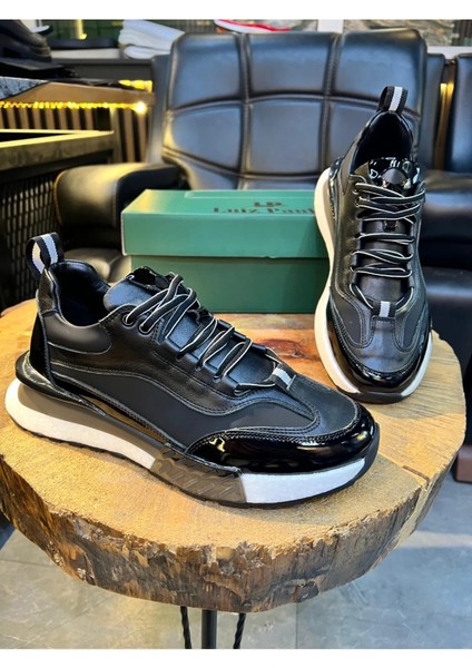 1094 Siyah Rugan Hakiki Deri Erkek Sneakers