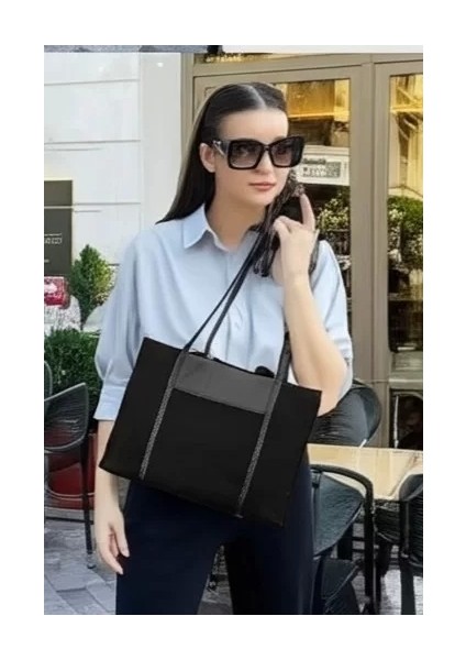 Kanvas Tote El ve Omuz Çantası Deri Detaylı Geniş Iç Hacimli Günlük Şık Görünüm Mükemmel Uyum