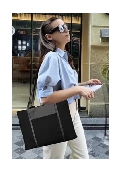 Kanvas Tote El ve Omuz Çantası Deri Detaylı Geniş Iç Hacimli Günlük Şık Görünüm Mükemmel Uyum fiyatları