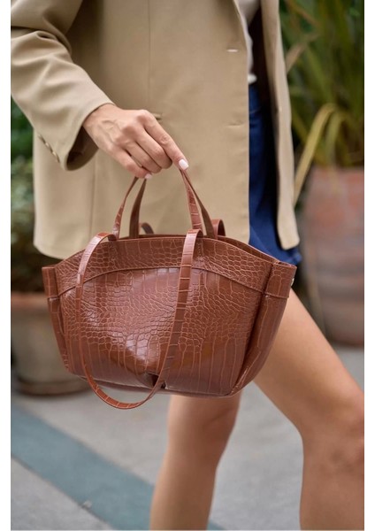 Kadın Geniş Fermuarlı Pu Deri Shopper Çanta El ve Omuz Askılı Günlük Premium Kalite Özel Tasarım indirimleri