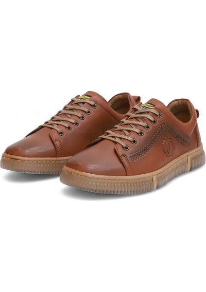 2180-LUISFIGO Hakiki Deri Üst Kalite Anatomik Tabanlı Erkek Günlük Sneakers Ayakkabı - NKT02180-TABA-44