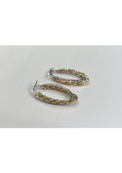 Gold ve Rose Detay Oval Halka Küpe