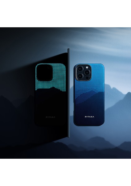 iPhone 15 Pro Kılıf M-Safe Uyumlu Lumintex Fosforlu Aramid Fiber Pitaka Over The Horizon Kapak Mavi fırsatları