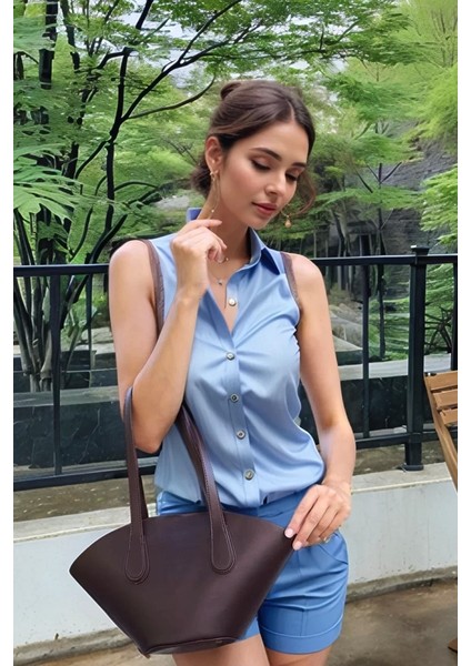 Kadın Modern Kesim Suni Deri Shopper Çanta El ve Omuz Kullanımı Için Mükemmel Uyum Mükemmel Uyum