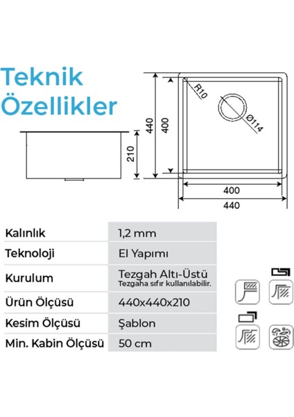 Stella 4444 Inox 40X40 El Yapımı Paslanmaz Çelik Mutfak Eviyesi fiyatları