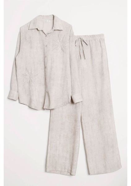 Gömleği Işlemeli Ekru Kadın Takım M38350-2Y5