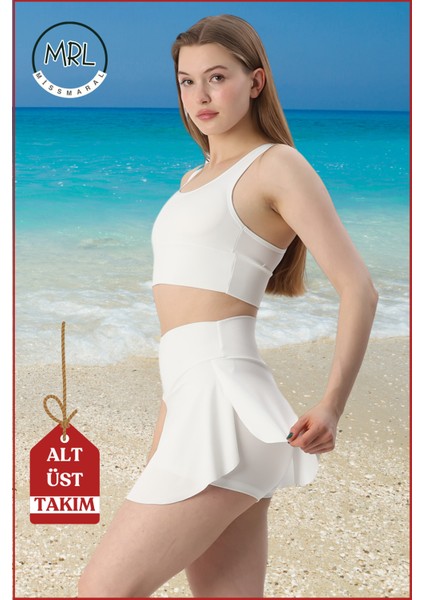 Kadın Alt-Üst Takım Şort & Crop Denizde Havuzda Sporda Casual / Günlük Kullanım Ekru TK3107
