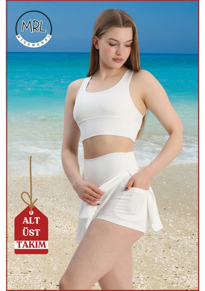Kadın Alt-Üst Takım Şort & Crop Denizde Havuzda Sporda Casual / Günlük Kullanım Ekru TK3107 fiyatları