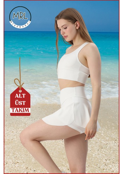 Kadın Alt-Üst Takım Şort & Crop Denizde Havuzda Sporda Casual / Günlük Kullanım Ekru TK3107 fırsatları