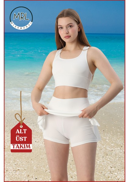 Kadın Alt-Üst Takım Şort & Crop Denizde Havuzda Sporda Casual / Günlük Kullanım Ekru TK3107 indirimleri