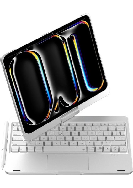 Ipad Pro 11 (2024) F11 Ats Kılıf Magic Dönen Klavyeli Tablet Kılıf - Gümüş Inslm