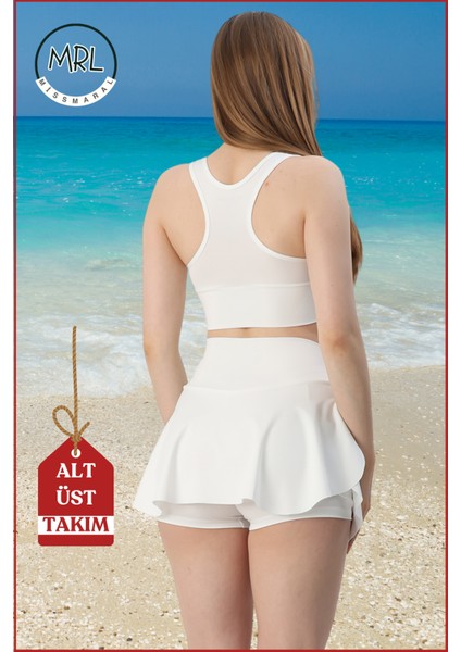Kadın Alt-Üst Takım Şort & Crop Denizde Havuzda Sporda Casual / Günlük Kullanım Ekru TK3107