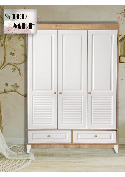 Panjur Ahşap Beyaz %100 Mdf 3 Kapılı Bebek&çocuk Gardırop