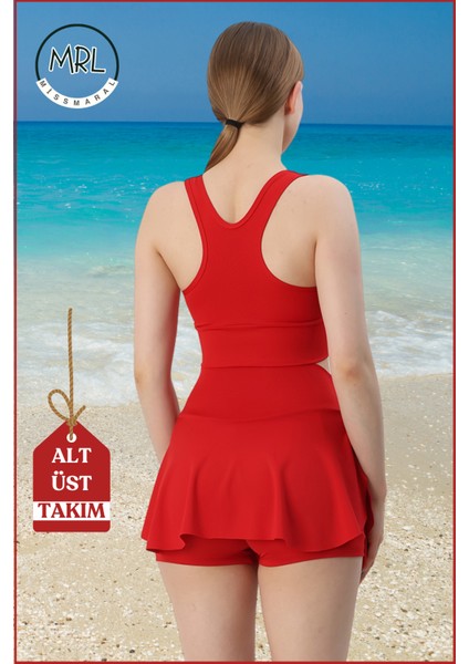 Kadın Kırmızı Alt-Üst Takım Şort & Crop Denizde Havuzda Sporda Casual / Günlük Kullanım TK3107
