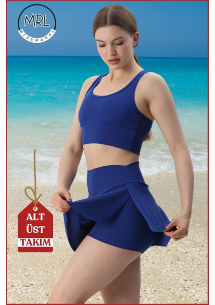 Kadın Alt-Üst Takım Şort & Crop Denizde Havuzda Sporda Casual / Günlük Kullanım Mavi TK3107