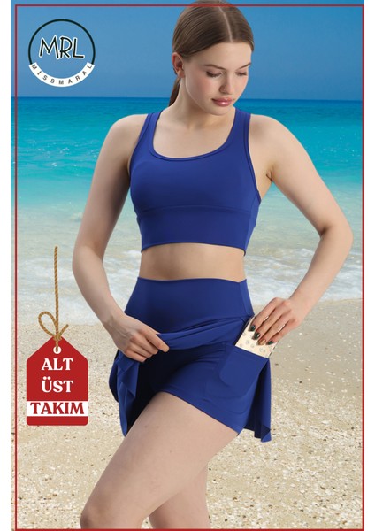 Kadın Alt-Üst Takım Şort & Crop Denizde Havuzda Sporda Casual / Günlük Kullanım Mavi TK3107