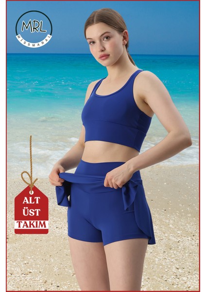 Kadın Alt-Üst Takım Şort & Crop Denizde Havuzda Sporda Casual / Günlük Kullanım Mavi TK3107