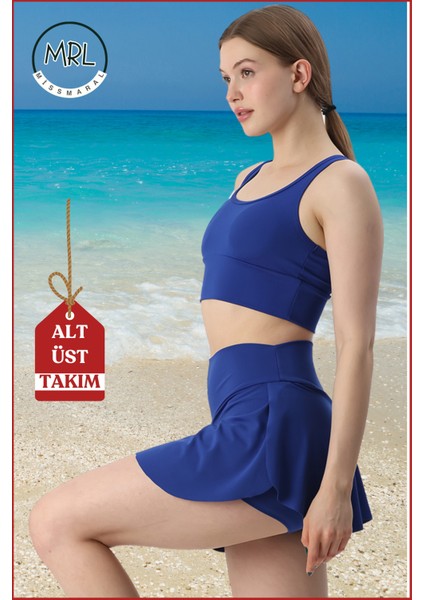 Kadın Alt-Üst Takım Şort & Crop Denizde Havuzda Sporda Casual / Günlük Kullanım Mavi TK3107