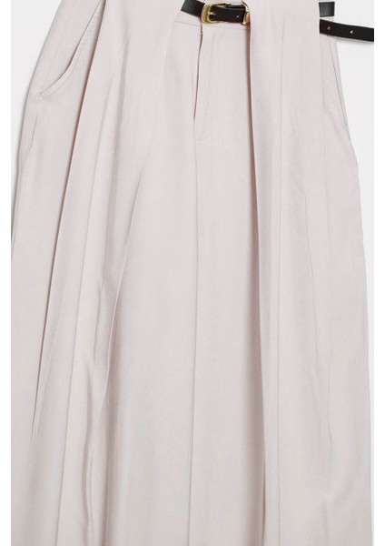Kemerli Geniş Paça Krem Kadın Pantolon D83910-2Y5