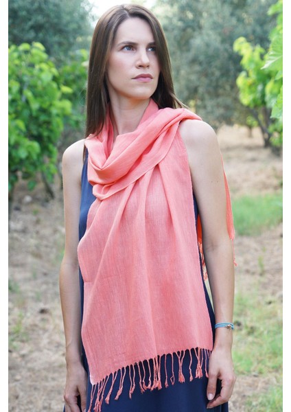%100 Barış Ipeği El Dokuması Fular 45 x 200 cm -Somon-Pembe fiyatları