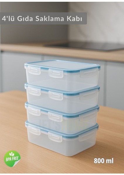 4'lü Vakumlu Saklama Kabı Seti Hava Almaz Bpa Free Kilitlenebilir gıda Erzak Kabı 800 ml