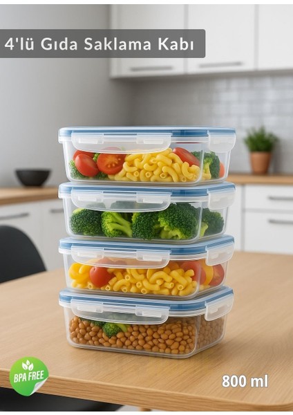 4'lü Vakumlu Saklama Kabı Seti Hava Almaz Bpa Free Kilitlenebilir gıda Erzak Kabı 800 ml modelleri