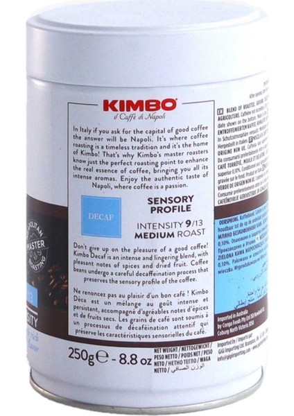 Decaffeinato Filtre Kahve Teneke Kutu (250 gr)