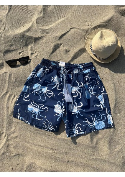 Erkek Ahtapot Desenli Deniz Şortu