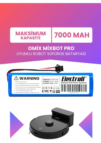 Omix Mixbot Pro Uyumlu Batarya (Maksimum Kapasite) 7000mah Pil Robot Süpürge Bataryası