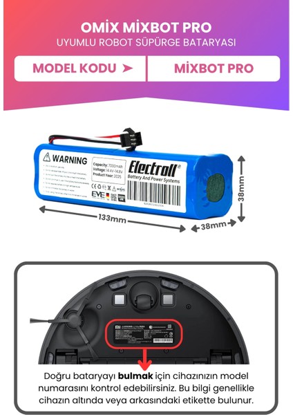 Omix Mixbot Pro Uyumlu Batarya (Maksimum Kapasite) 7000mah Pil Robot Süpürge Bataryası fiyatları