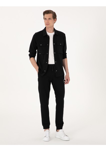 Erkek Siyah Regular Fit Örme Gömlek 50302573-VR046